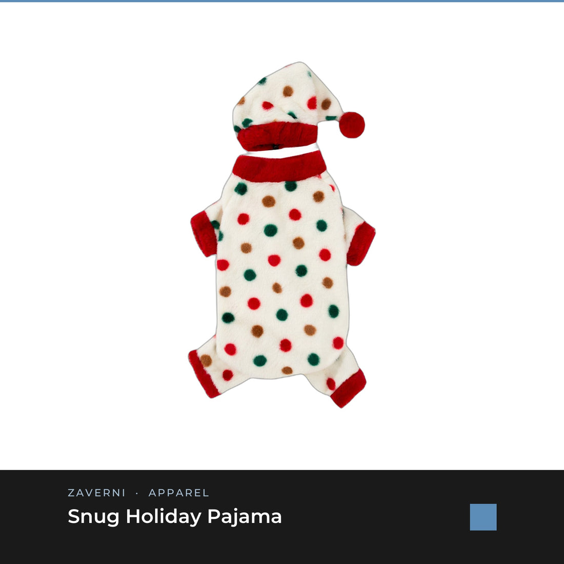 Zaverni Snug Holiday Pajama - Holiday White on dog, front view