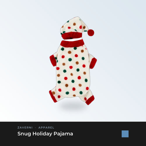 Zaverni Snug Holiday Pajama - Holiday White on dog, front view