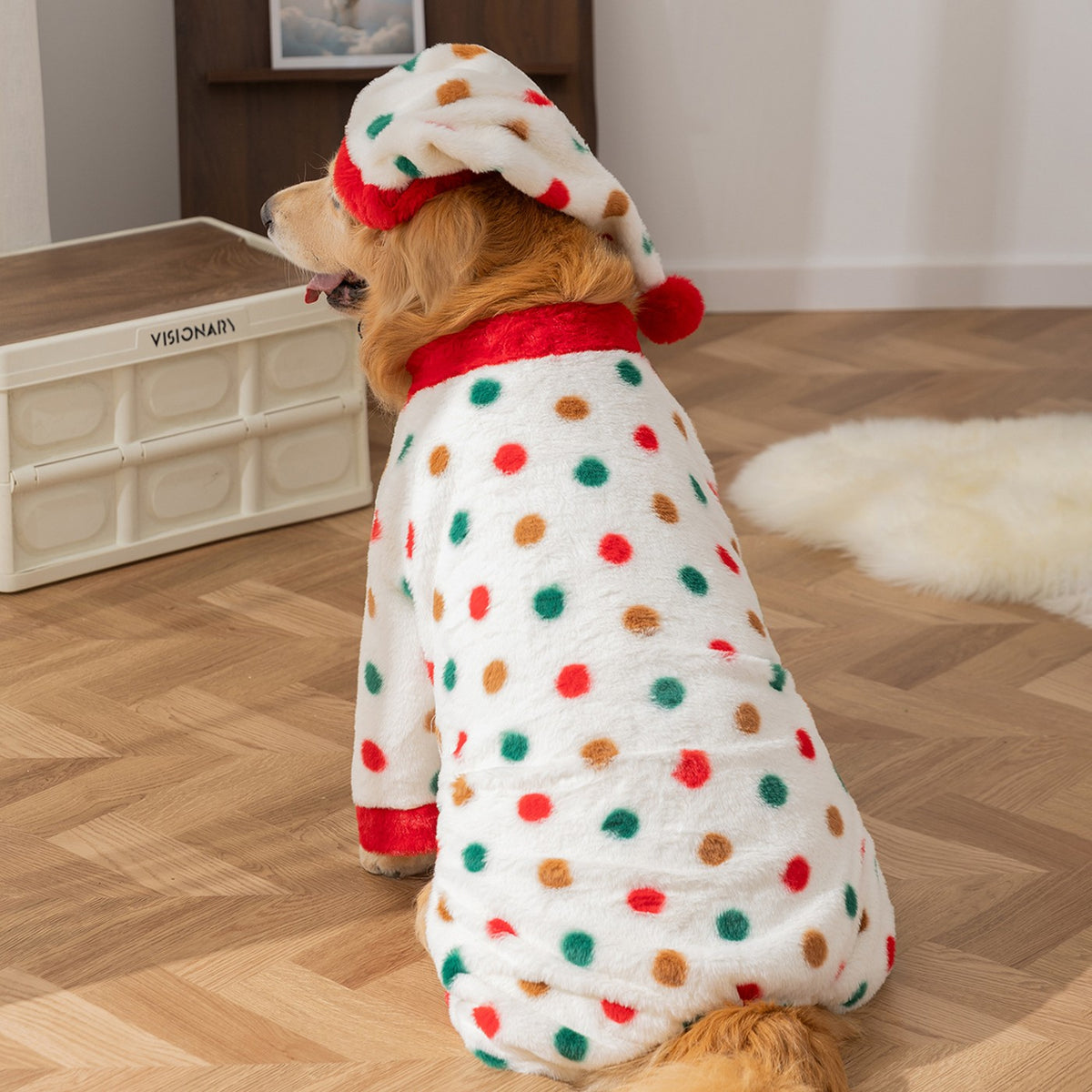 Zaverni Snug Holiday Pajama - Holiday White on dog, back view